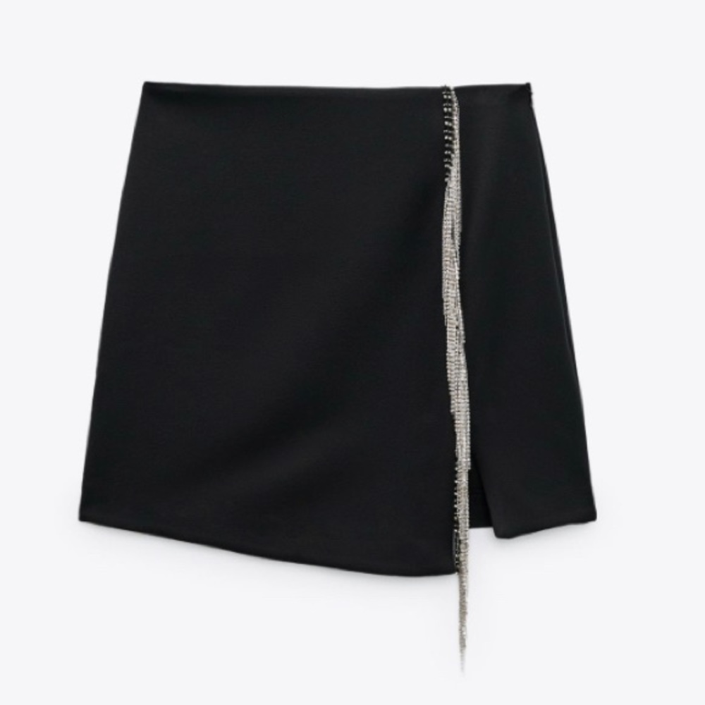 Black Embellished Fringe Mini Skirt